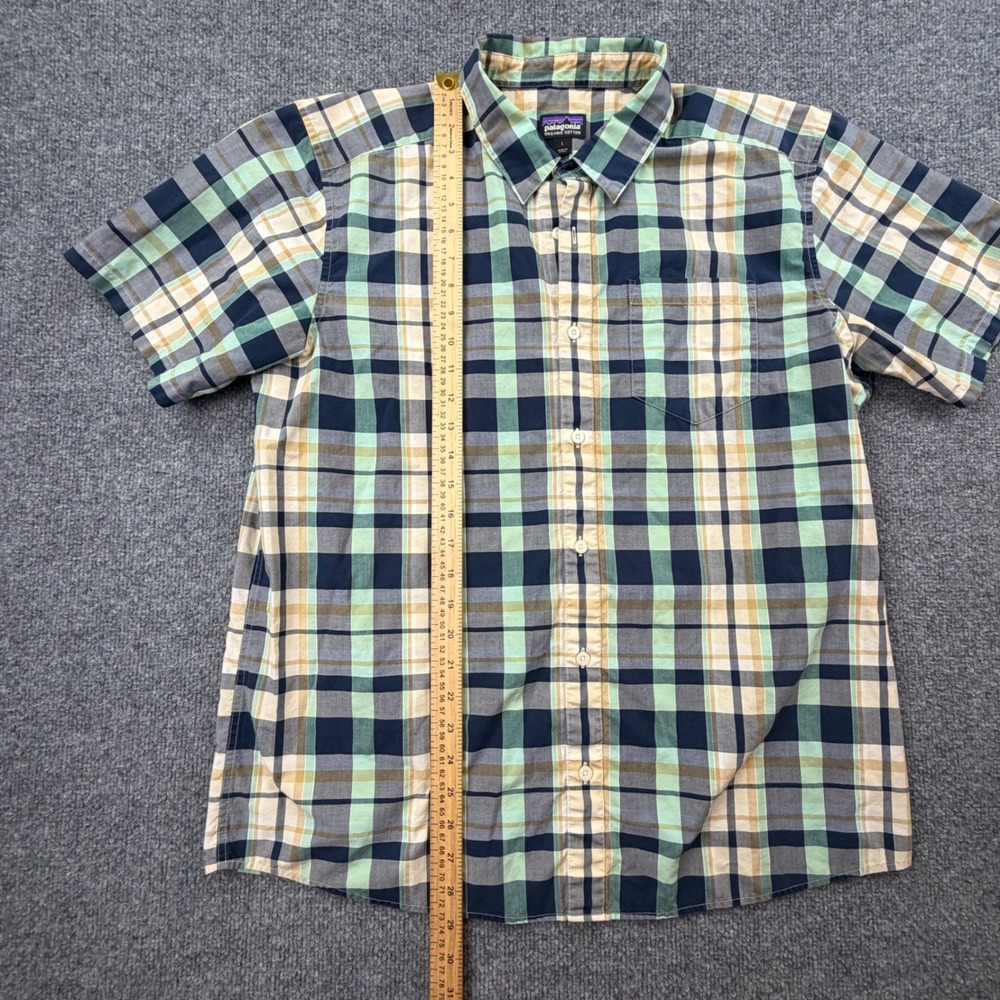 Patagonia Mens Large Plaid Button Front Shirt Green Blue Organic Cotton - Picture 3 of 9